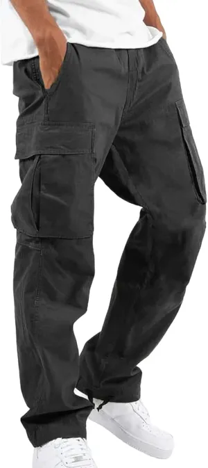 evzosrz Mens Casual Cargo Pants Lightweight Outdoor Drawstring Jogger Sweatpants Gym Hiking Running Trousers with Pockets