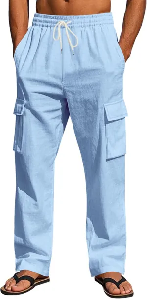 evzosrz Men's Relaxed Fit Cargo Pants Stretchy Elastic Waist Loose Fit Lightweight Work Casual Cargo Pants with Multi Pockets