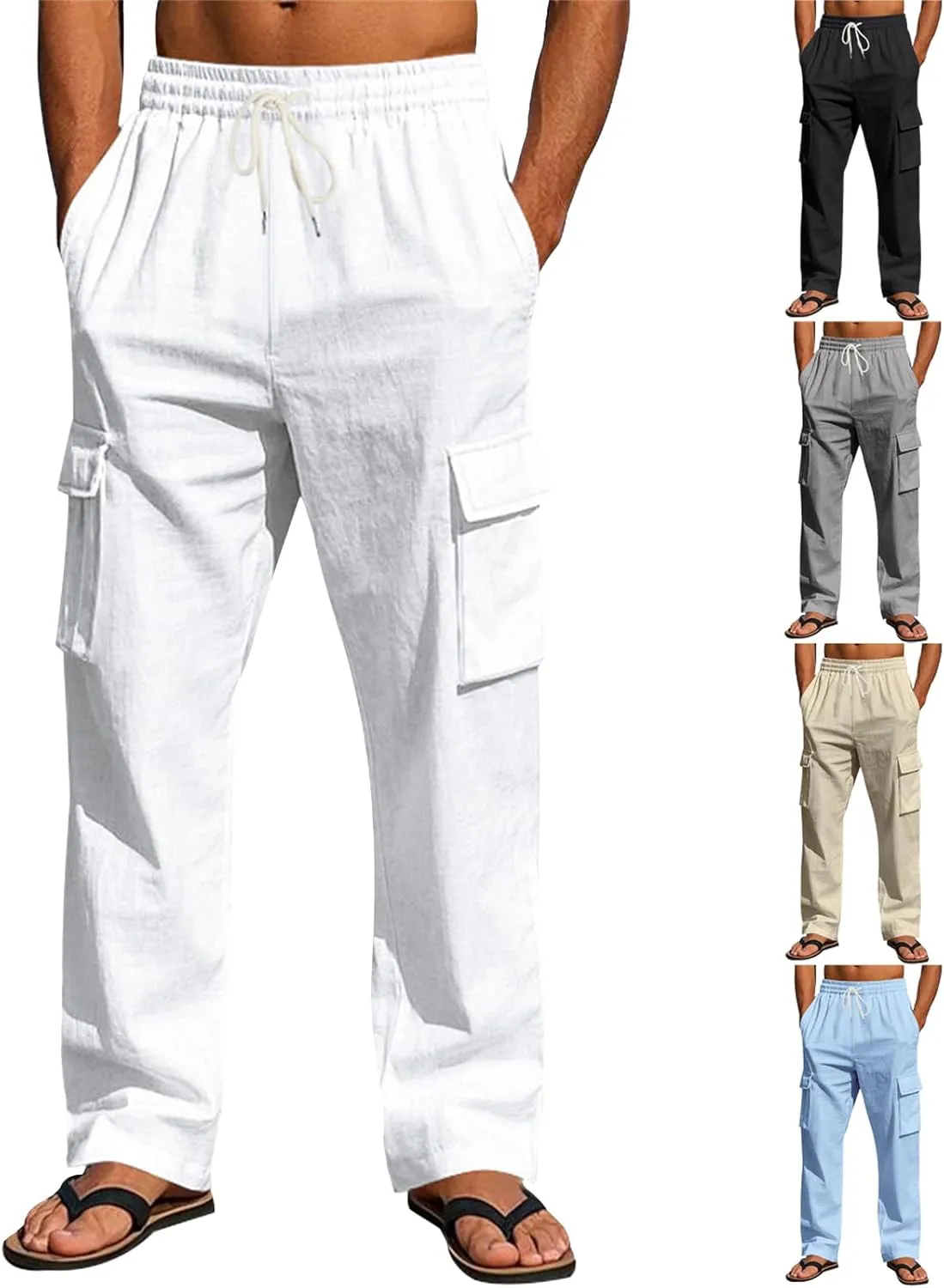 evzosrz Men's Relaxed Fit Cargo Pants Stretchy Elastic Waist Loose Fit Lightweight Work Casual Cargo Pants with Multi Pockets