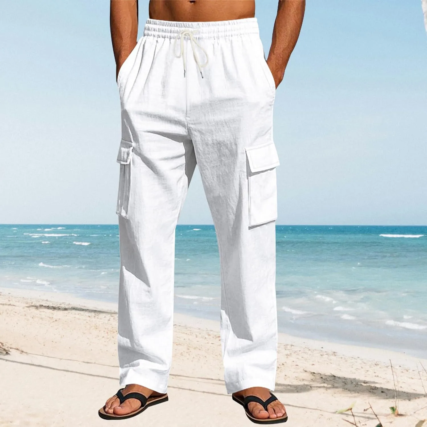 evzosrz Men's Relaxed Fit Cargo Pants Stretchy Elastic Waist Loose Fit Lightweight Work Casual Cargo Pants with Multi Pockets