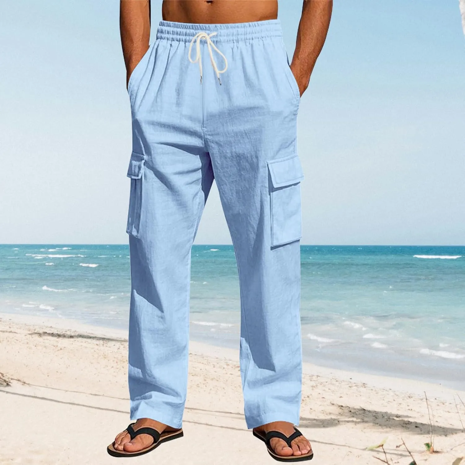 evzosrz Men's Relaxed Fit Cargo Pants Stretchy Elastic Waist Loose Fit Lightweight Work Casual Cargo Pants with Multi Pockets