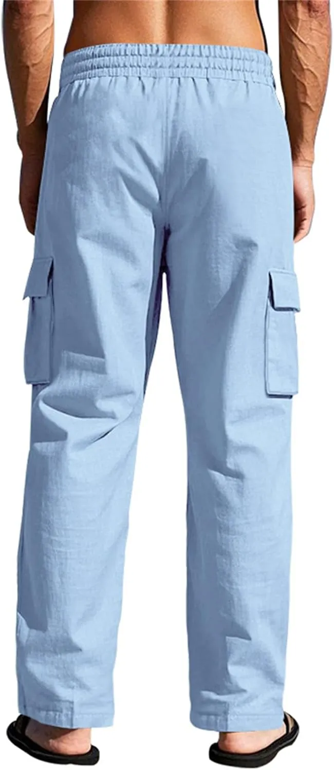 evzosrz Men's Relaxed Fit Cargo Pants Stretchy Elastic Waist Loose Fit Lightweight Work Casual Cargo Pants with Multi Pockets