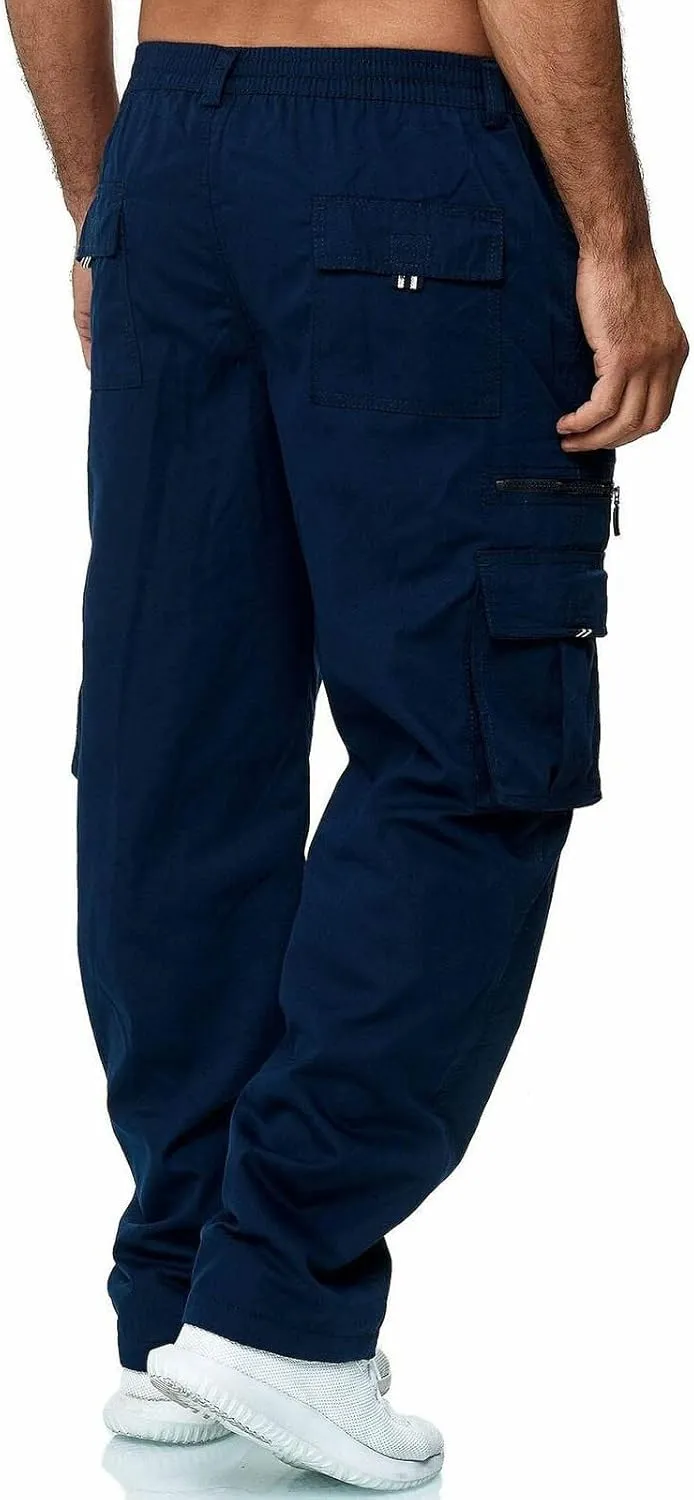 evzosrz Mens Straight Leg Cargo Pants Multi Pocket Fitness Overalls Lightweight Sports Slim Fit Trousers