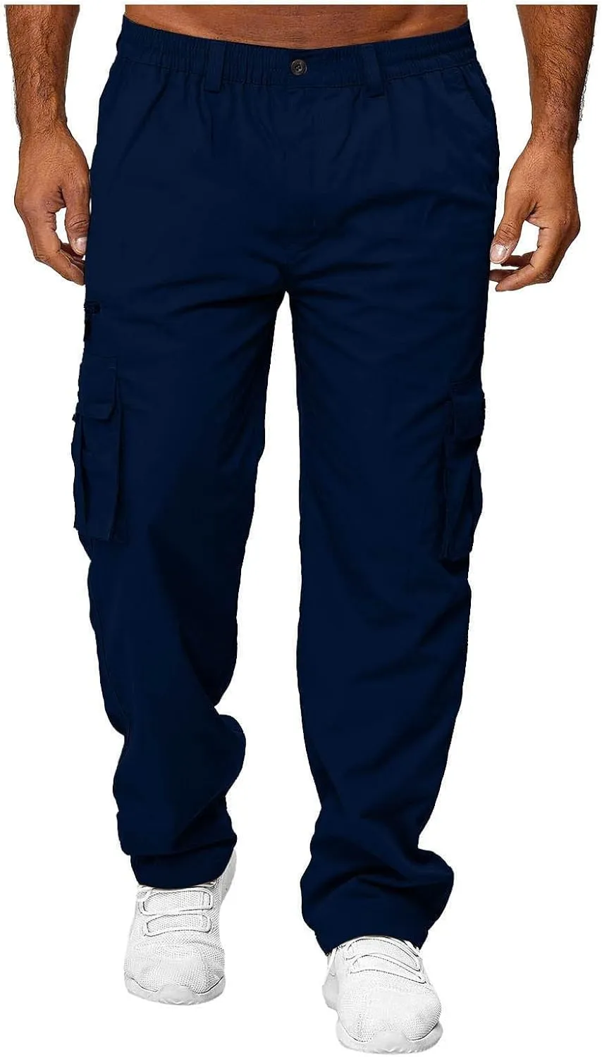evzosrz Mens Straight Leg Cargo Pants Multi Pocket Fitness Overalls Lightweight Sports Slim Fit Trousers