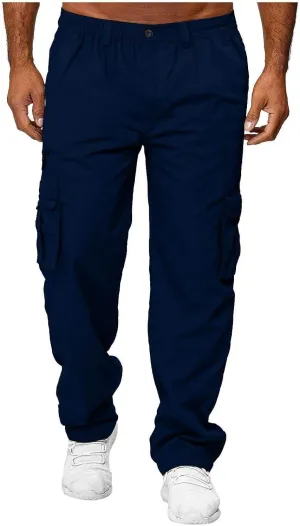 evzosrz Mens Straight Leg Cargo Pants Multi Pocket Fitness Overalls Lightweight Sports Slim Fit Trousers
