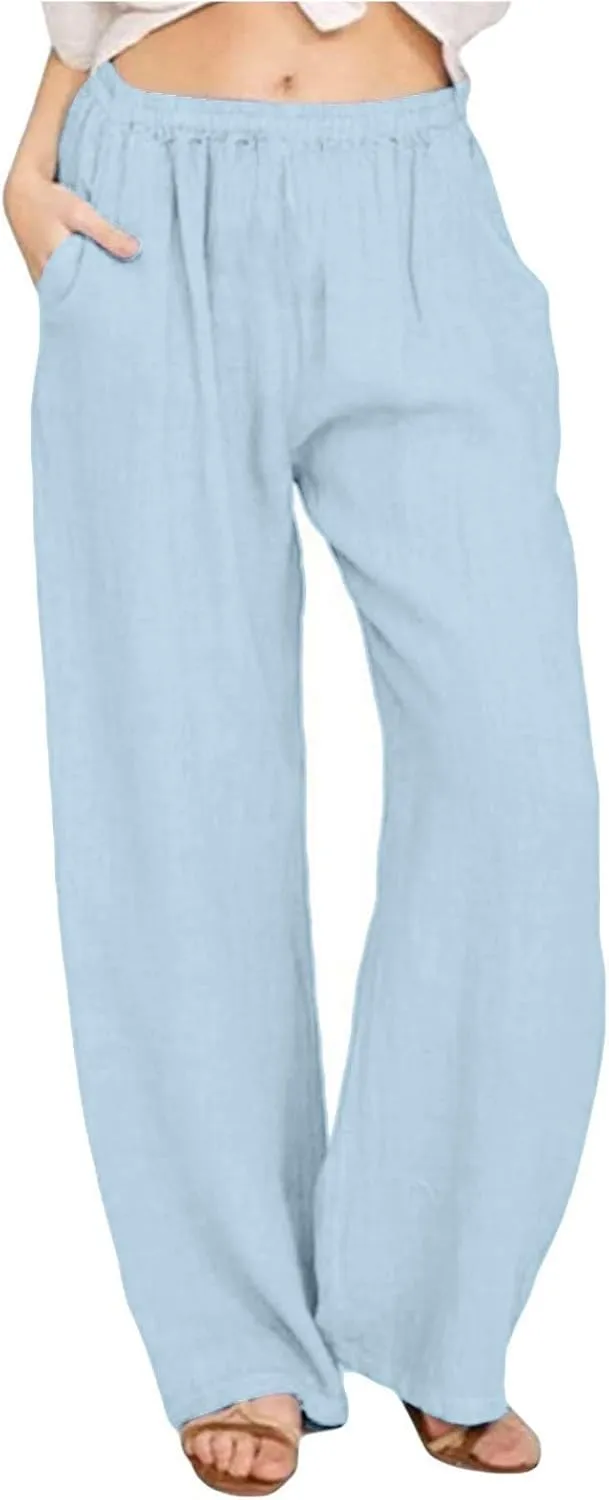 fanmpghleoo Wide Leg Linen Pants for Women Casual High Waisted Cotton Linen Pants Women Summer Business Casual Trousers Pants