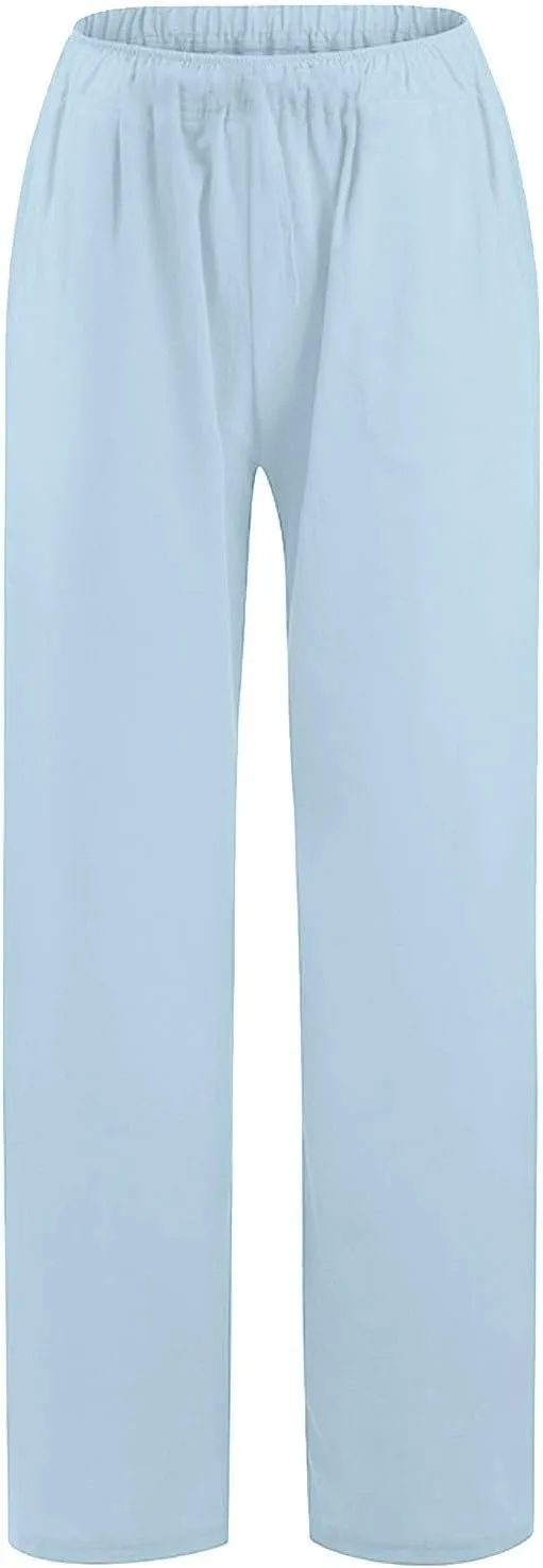 fanmpghleoo Wide Leg Linen Pants for Women Casual High Waisted Cotton Linen Pants Women Summer Business Casual Trousers Pants