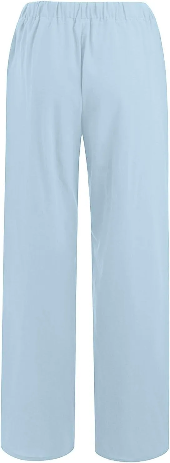 fanmpghleoo Wide Leg Linen Pants for Women Casual High Waisted Cotton Linen Pants Women Summer Business Casual Trousers Pants