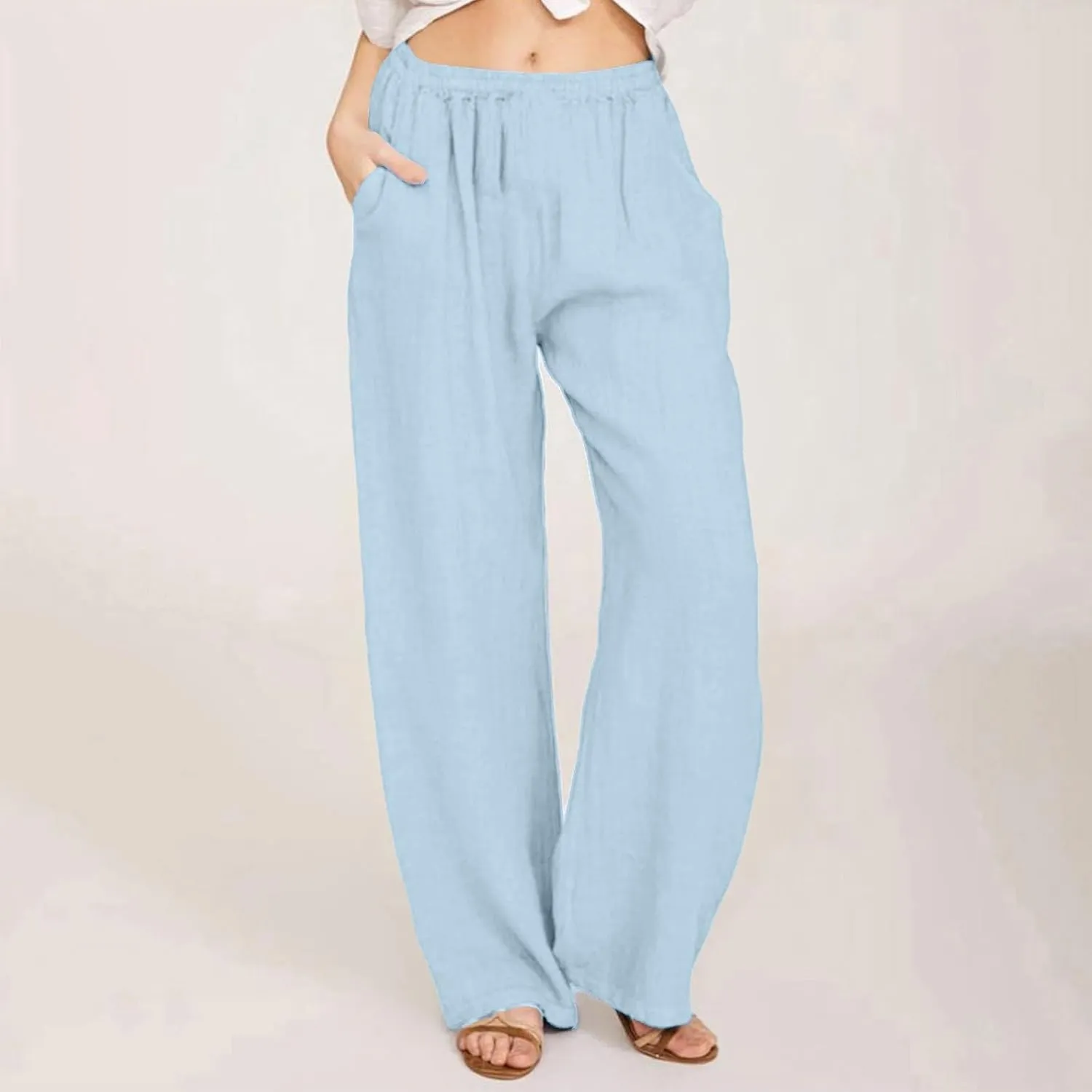 fanmpghleoo Wide Leg Linen Pants for Women Casual High Waisted Cotton Linen Pants Women Summer Business Casual Trousers Pants