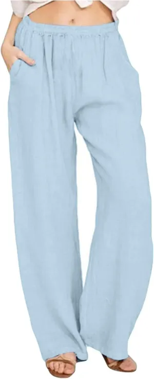 fanmpghleoo Wide Leg Linen Pants for Women Casual High Waisted Cotton Linen Pants Women Summer Business Casual Trousers Pants