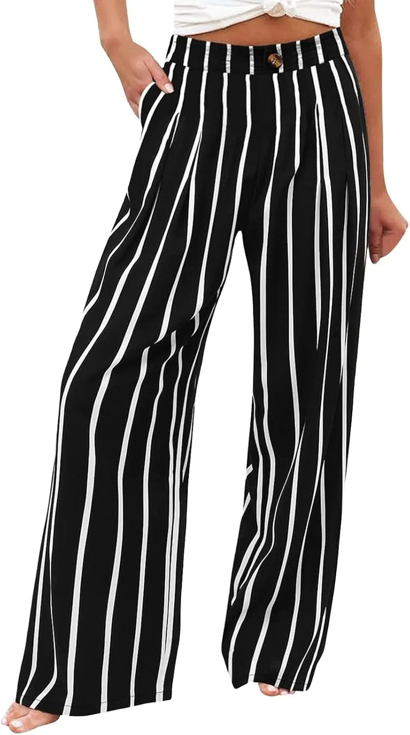 fanmpghleoo Wide Leg Linen Pants for Women Casual High Waisted Linen Palazzo Pants Flowy Beach Lounge Pants with Pockets 2025