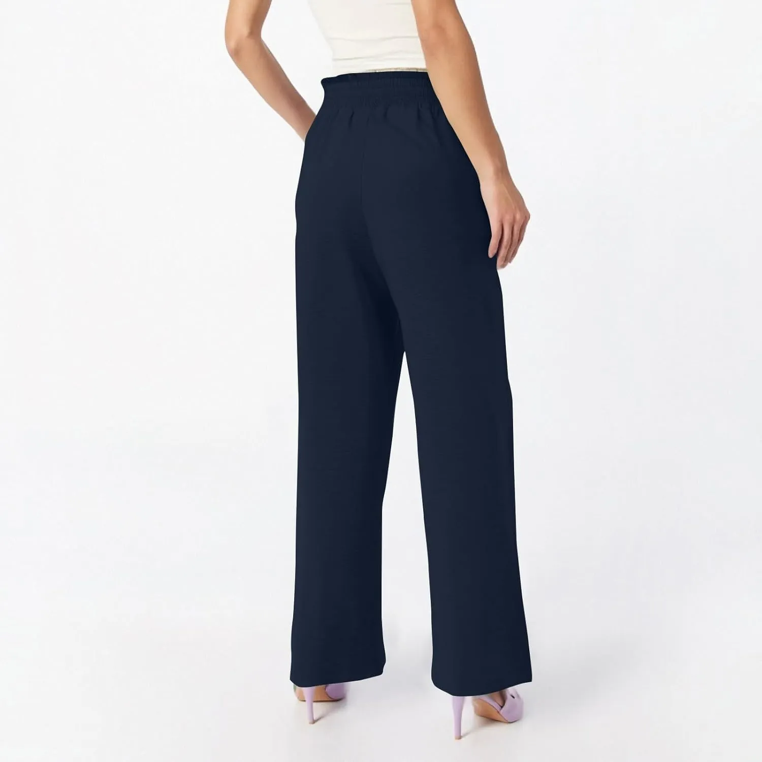 fanmpghleoo Wide Leg Linen Pants for Women Plus Size High Waisted Palazzo Pants Dressy Beach Comfy Lounge Pants with Pockets