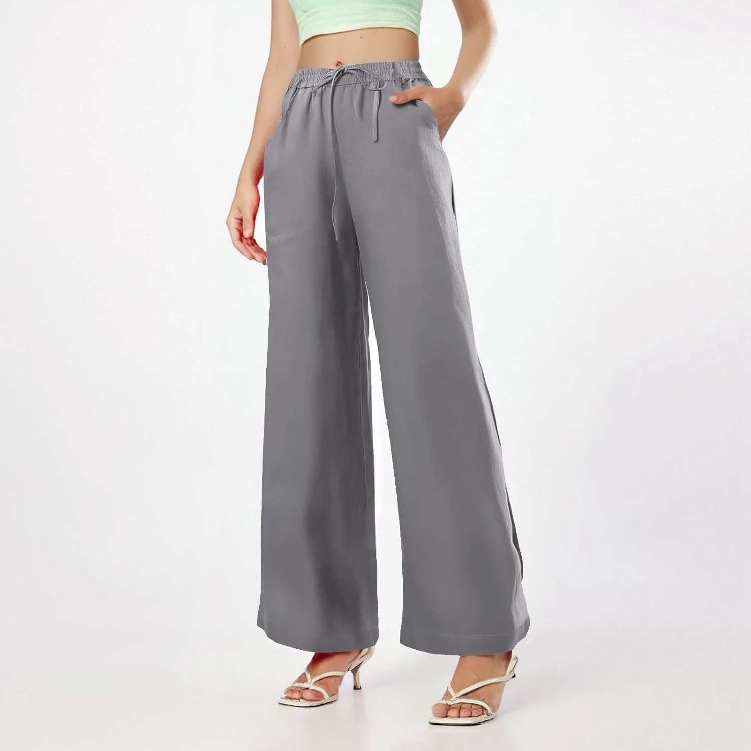 fanmpghleoo Wide Leg Linen Pants for Women Plus Size Linen Pants Women Summer Business Casual Baggy High Waisted Dress Pants