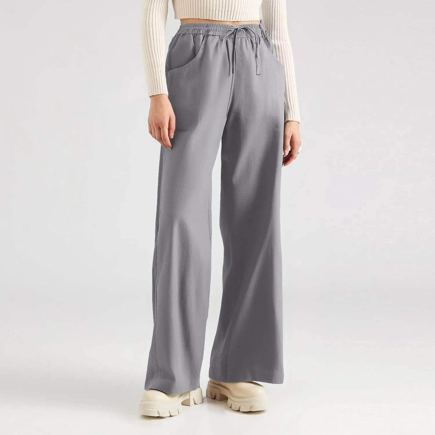fanmpghleoo Wide Leg Linen Pants for Women Plus Size Linen Pants Women Summer Business Casual Baggy High Waisted Dress Pants