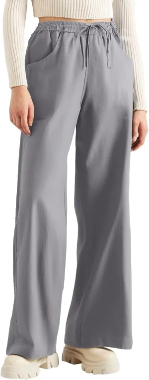 fanmpghleoo Wide Leg Linen Pants for Women Plus Size Linen Pants Women Summer Business Casual Baggy High Waisted Dress Pants