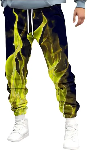 Fashion Print Sweatpants for Men Winter Warm Fleece Lined Tapered Jogger Lounge Drawstring Cinch Bottom Jogging Pants