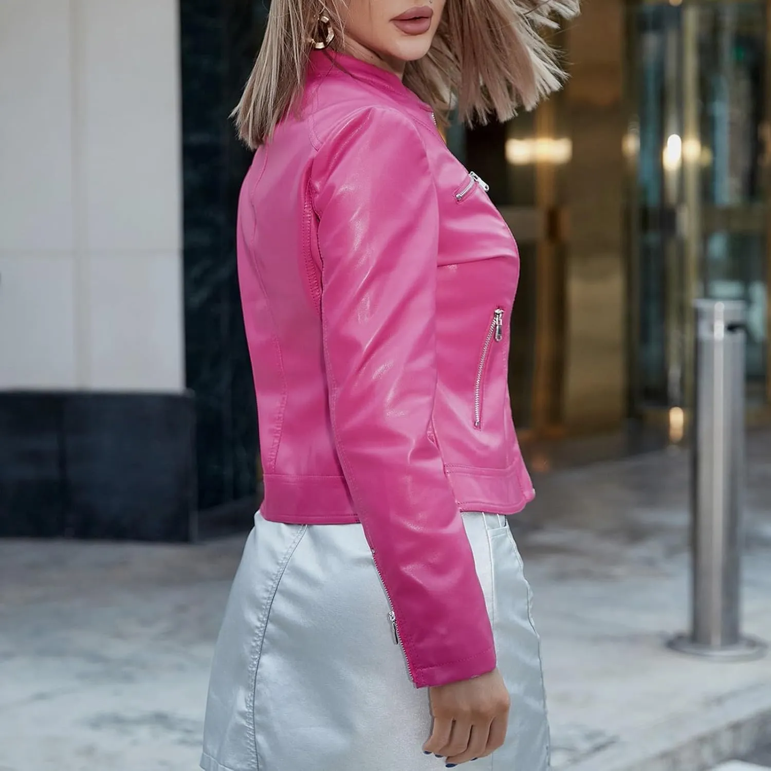 Faux Leather Jackets for Women 2024 Winter Zip Up Motorcycle Short Petite Coats PU Moto Biker Outwear Fitted Slim Coat