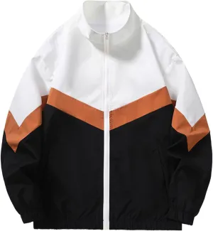 Finelylove Mens Casual Bomber Jacket Lightweight Zip Up Stand Collar Varsity Jacket Fashion Color Block Windbreaker