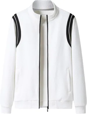Finelylove Mens Casual Bomber Jacket Stand Colalr Long Sleeve Color Block Cardigan Jacket Active Sport Fall Outwear