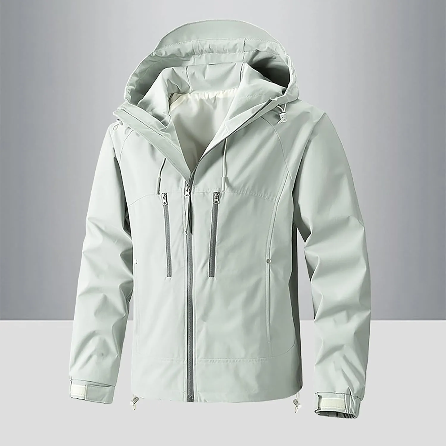 Finelylove Mens Rain Jacket Waterproof Drawstring Hooded Windbreaker Softshell Hiking Travel Jacket Fall Winter Coat