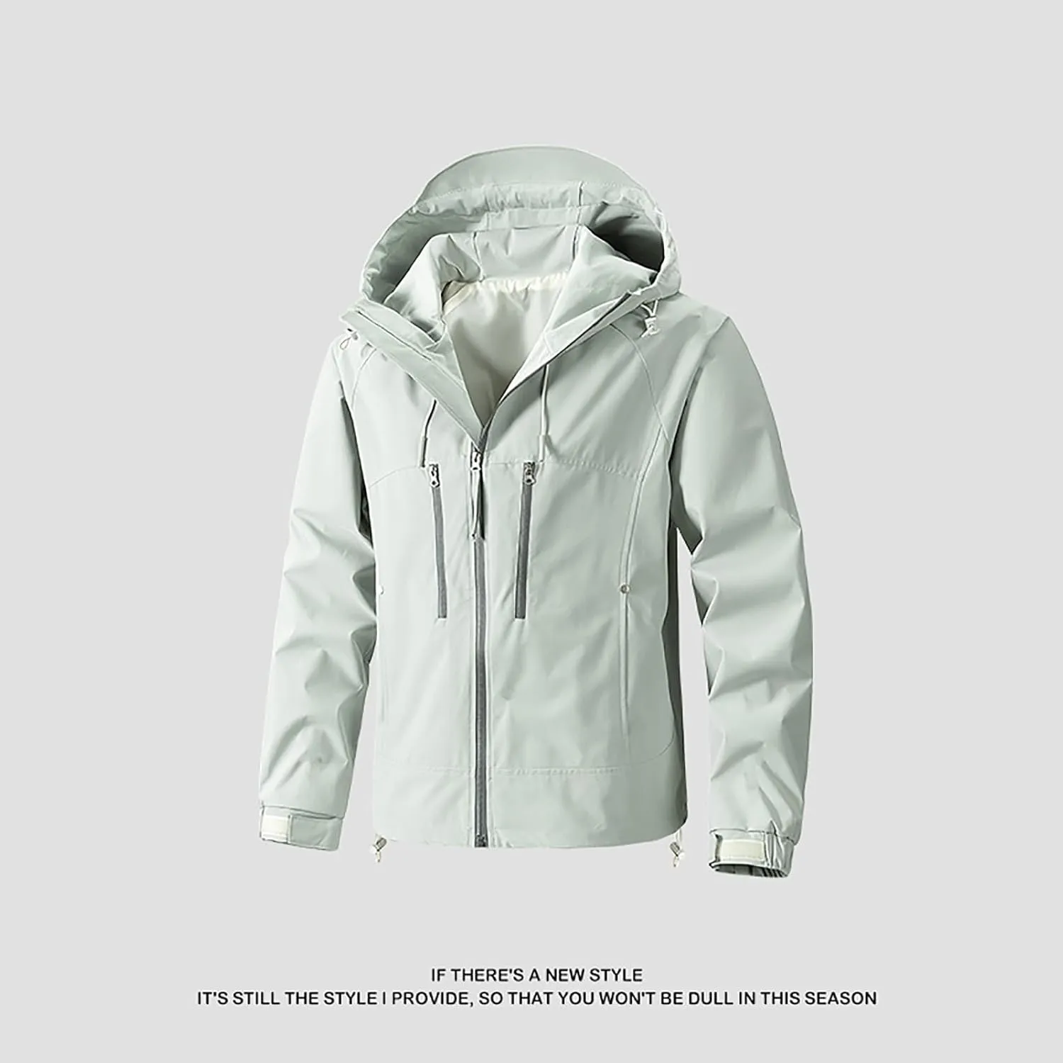 Finelylove Mens Rain Jacket Waterproof Drawstring Hooded Windbreaker Softshell Hiking Travel Jacket Fall Winter Coat