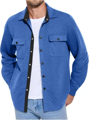 Finelylove Mens Shirt Jacket Lightweight Quilted Snap Shacket Jacket Casual Fashion Bomber Jacket Fall Outwear Coat