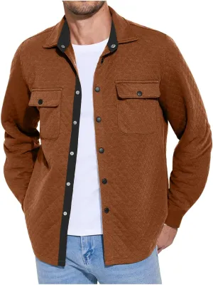 Finelylove Mens Shirt Jacket Lightweight Quilted Snap Shacket Jacket Casual Fashion Bomber Jacket Fall Outwear Coat