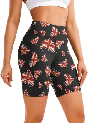 Flag Biker Shorts Women Tiger High Waisted Tummy Control Gym Yoga Short Dragon High Rise Athletic Workout Shorts 8"