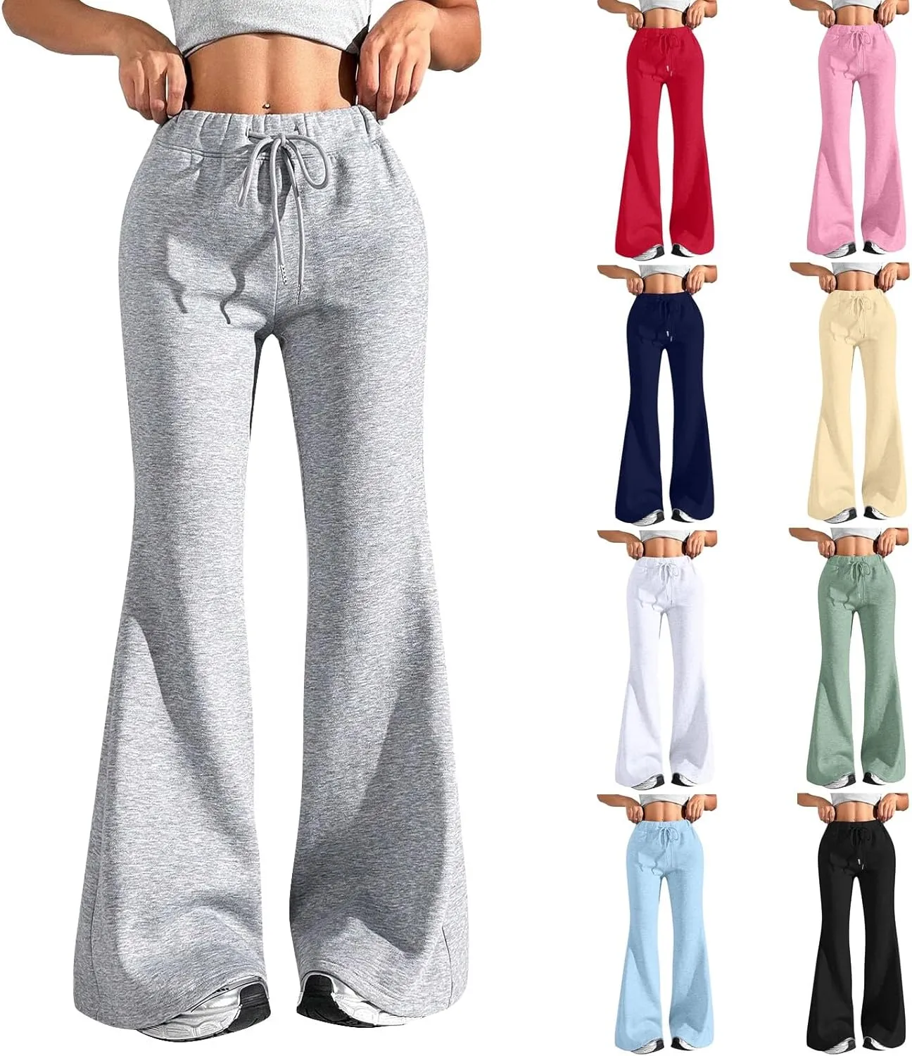 Flare Sweatpants Women Baggy Drawstring High Waisted Wide Leg Pants Casual Athletic Track Lounge Pants with Pockets