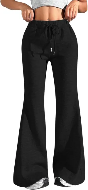 Flare Sweatpants Women Baggy Drawstring High Waisted Wide Leg Pants Casual Athletic Track Lounge Pants with Pockets