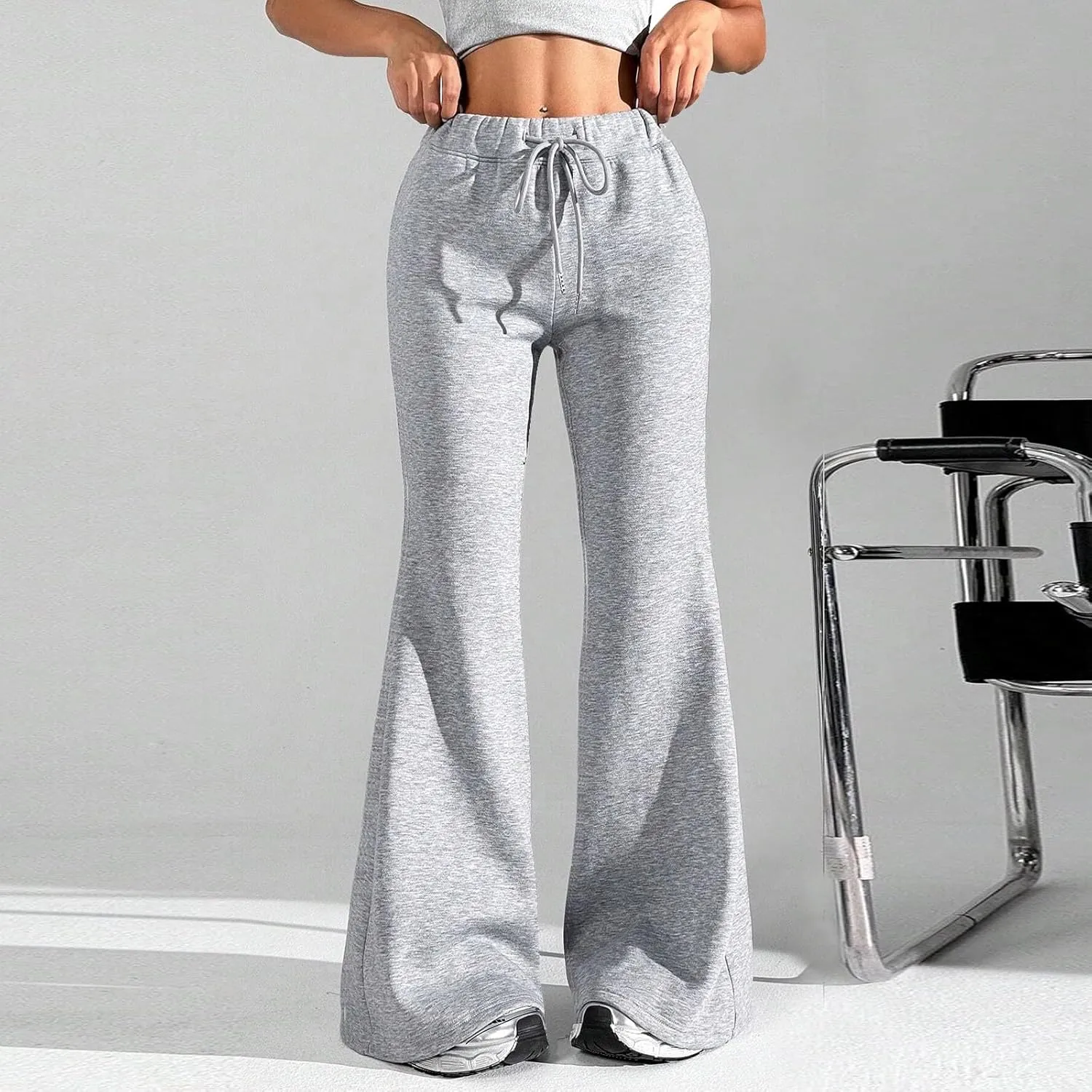 Flare Sweatpants Women Baggy Drawstring High Waisted Wide Leg Pants Casual Athletic Track Lounge Pants with Pockets