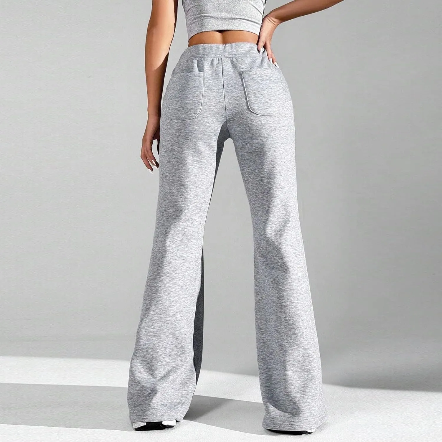 Flare Sweatpants Women Baggy Drawstring High Waisted Wide Leg Pants Casual Athletic Track Lounge Pants with Pockets