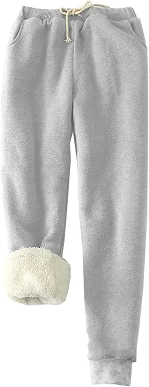 Fleece Lined Pants Women Plus Size Winter Sweat Pants Warm Thick Joggers Elastic Waist Sweatpants with Drawstring