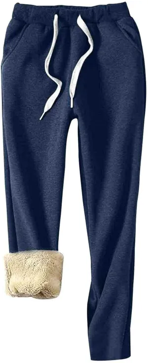 Fleece Lined Pants Women Winter Warm Sherpa Sweatpants Active Running Jogger Pants Thermal Cashmere Sweat Pants
