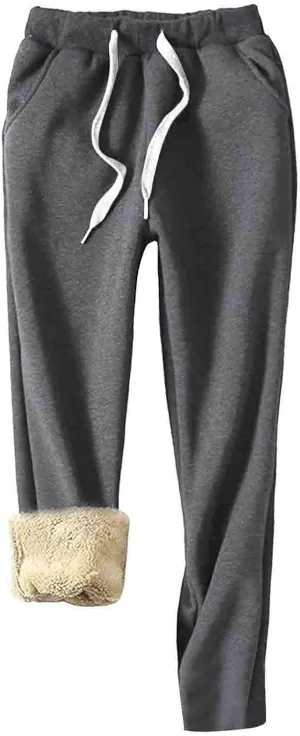 Fleece Lined Pants Women Winter Warm Sherpa Sweatpants Active Running Jogger Pants Thermal Cashmere Sweat Pants