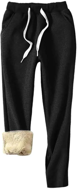 Fleece Lined Pants Women Winter Warm Sherpa Sweatpants Active Running Jogger Pants Thermal Cashmere Sweat Pants