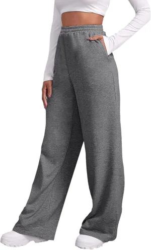 Fleece Lined Wide Leg Pants Women Winter Warm Fleece Lined Baggy Sweatpants Lounge Athletic Joggers Pants with Pockets