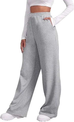 Fleece Lined Wide Leg Pants Women Winter Warm Fleece Lined Baggy Sweatpants Lounge Athletic Joggers Pants with Pockets