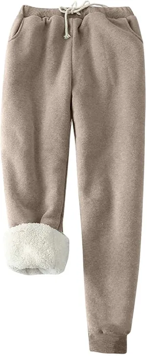 Fleece Pants Women 2024 High Waisted Thermal Tights Casual Drawstring Sweatpants Sherpa Lined Athletic Winter Pants