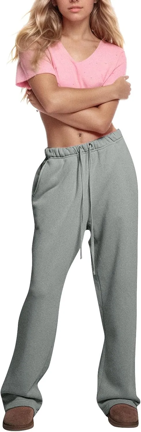 Fleece Sweatpants Women Y2k Baggy Wide Leg Lounge Pants Loose Fit Low Rise Sweatpants with Pockets Athletic Pants