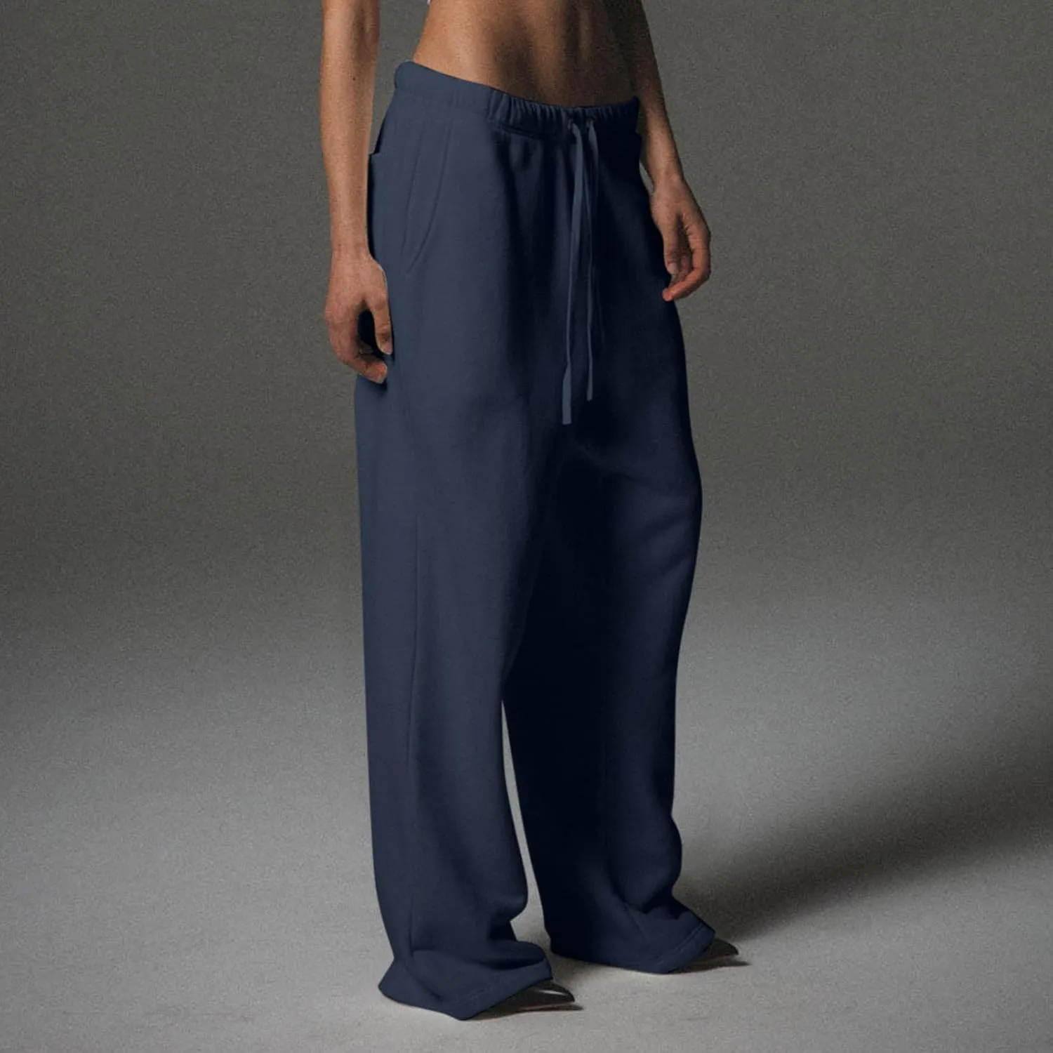Fleece Sweatpants Women Y2k Baggy Wide Leg Lounge Pants Loose Fit Low Rise Sweatpants with Pockets Athletic Pants