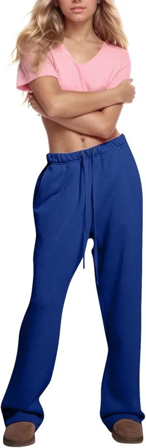 Fleece Sweatpants Women Y2k Baggy Wide Leg Lounge Pants Loose Fit Low Rise Sweatpants with Pockets Athletic Pants