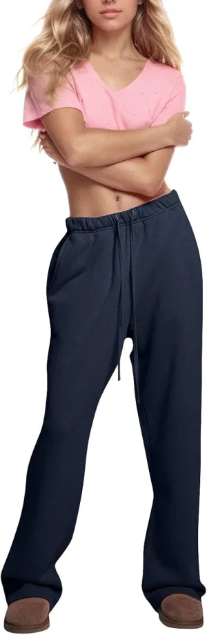 Fleece Sweatpants Women Y2k Baggy Wide Leg Lounge Pants Loose Fit Low Rise Sweatpants with Pockets Athletic Pants