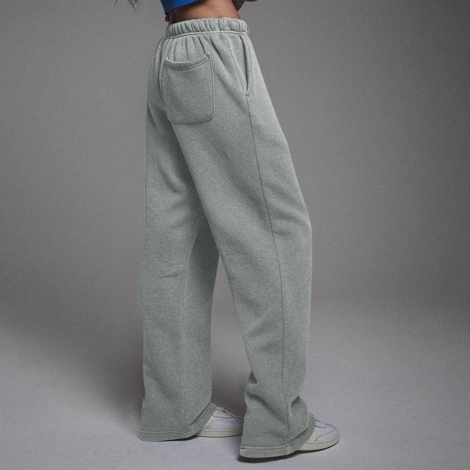 Fleece Sweatpants Women Y2k Baggy Wide Leg Lounge Pants Loose Fit Low Rise Sweatpants with Pockets Athletic Pants