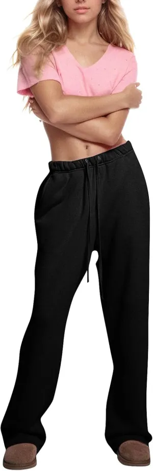 Fleece Sweatpants Women Y2k Baggy Wide Leg Lounge Pants Loose Fit Low Rise Sweatpants with Pockets Athletic Pants