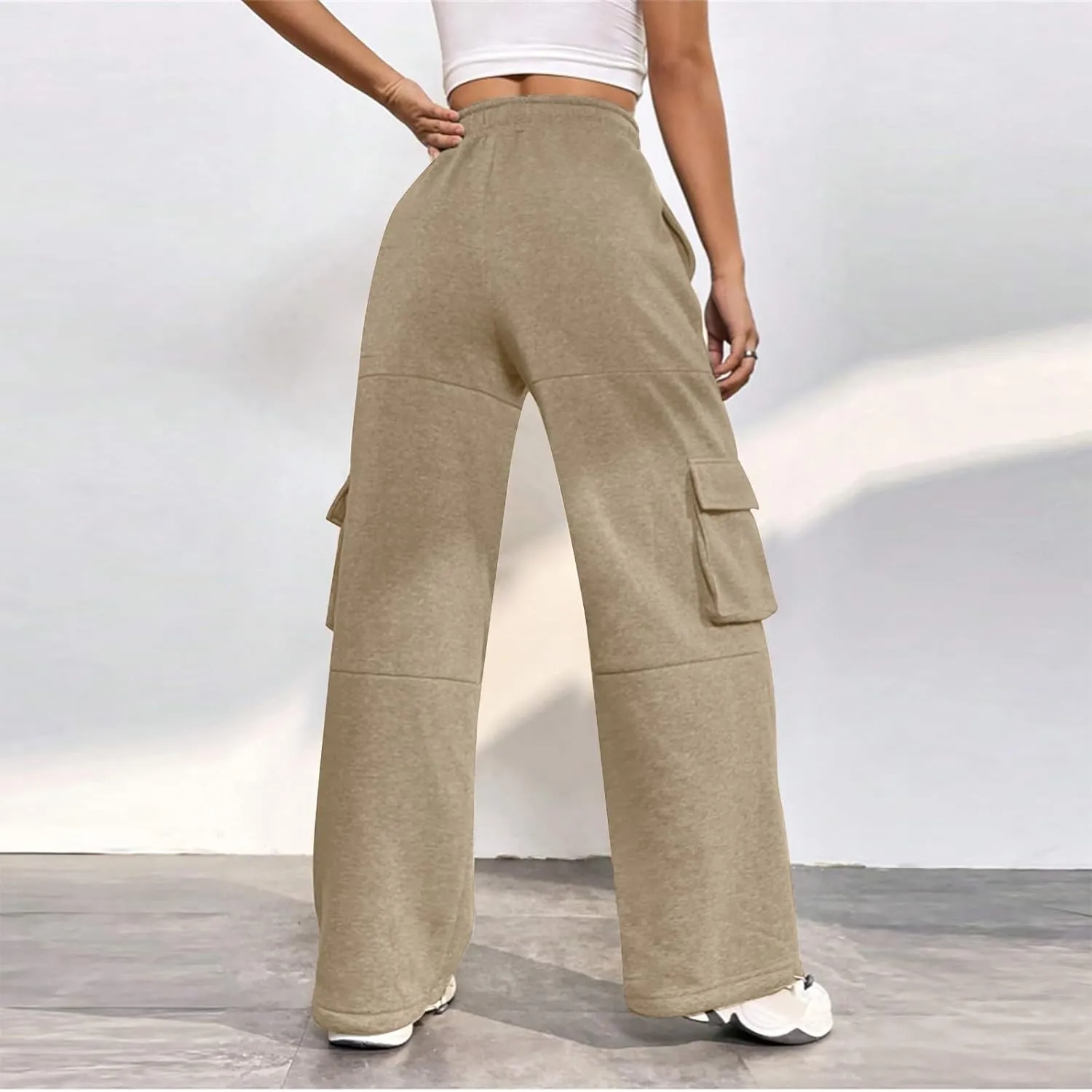Fleece Sweatpants Womens Baggy High Waisted Wide Leg Lounge Pants with Pockets Comfy Drawstring Cinch Bottom Joggers