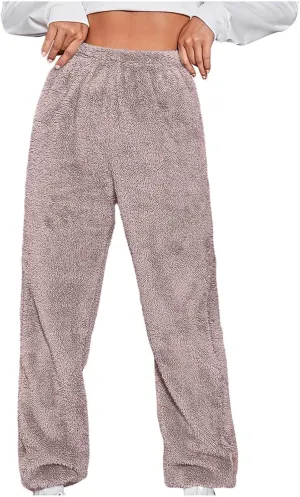 Fleece Sweatpants Womens Warm Winter Sleeppant Drawstring Waist Cashmere Pants Loose Fuzzy Casual Trousers