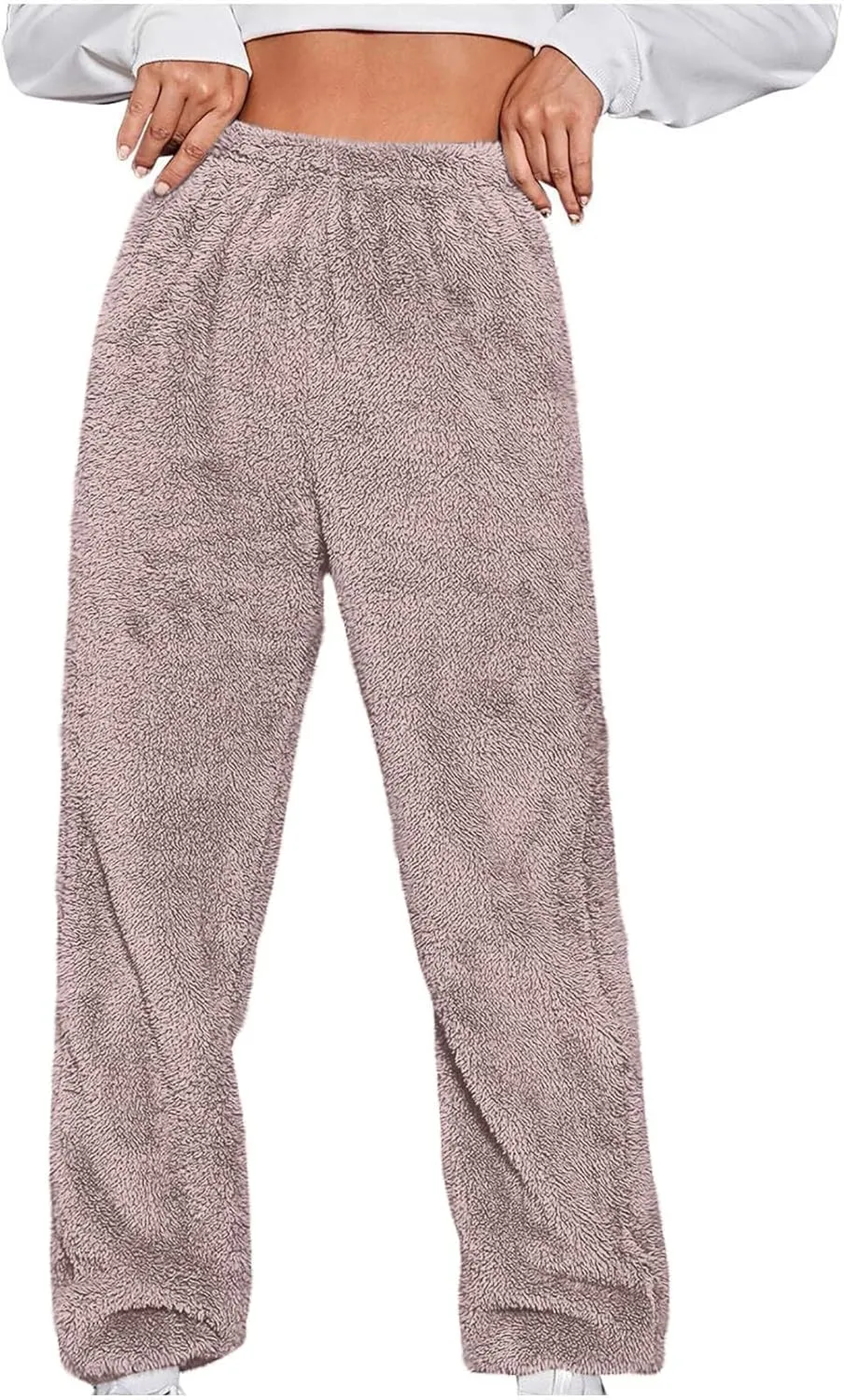 Fleece Sweatpants Womens Warm Winter Sleeppant Drawstring Waist Cashmere Pants Loose Fuzzy Casual Trousers