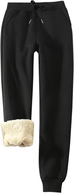 Flygo Womens Sherpa Lined Athletic Sweatpants Winter Active Joggers Fleece Pants