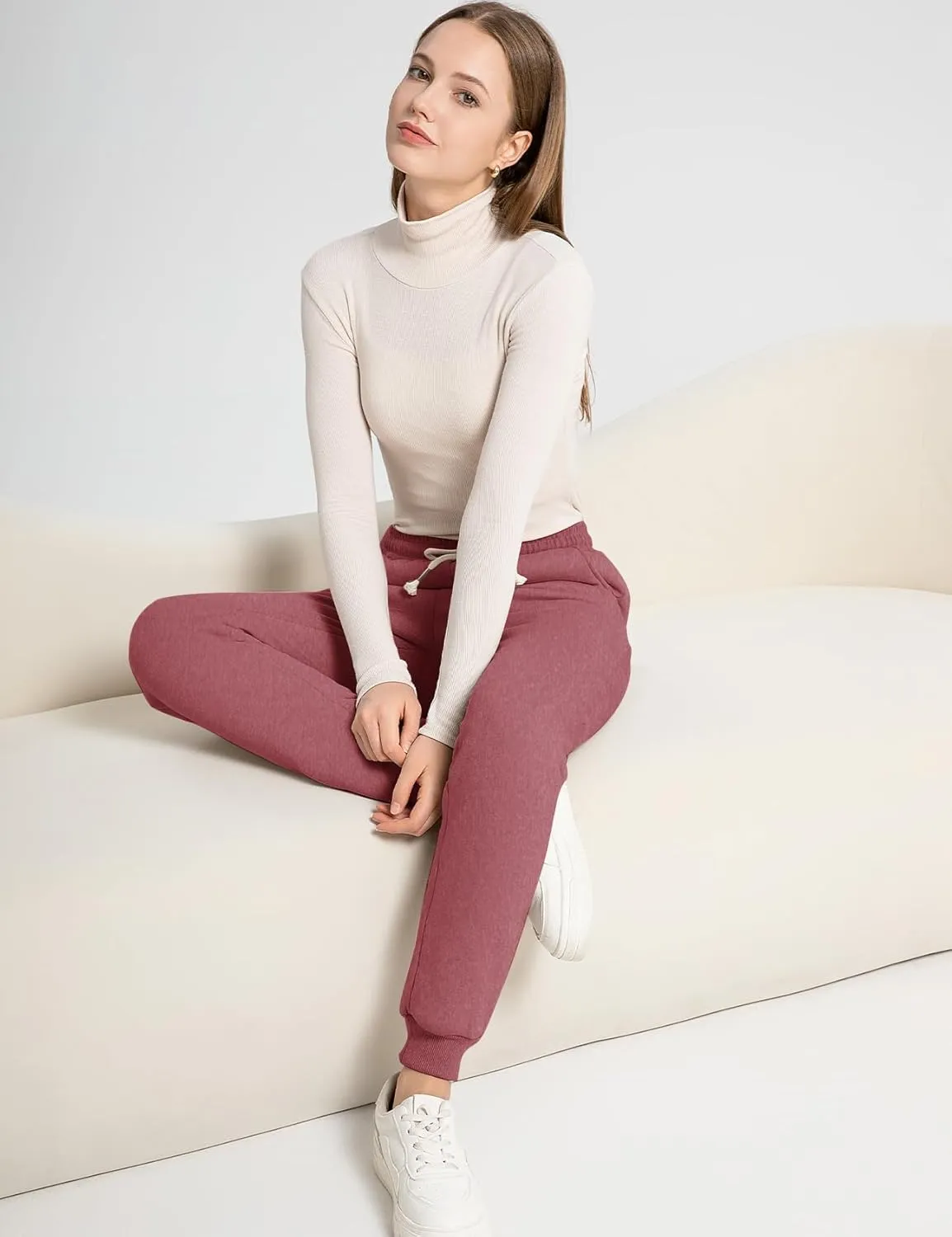 Flygo Women's Winter Warm Fleece Joggers Pants Sherpa Lined Athletic Active Sweatpants